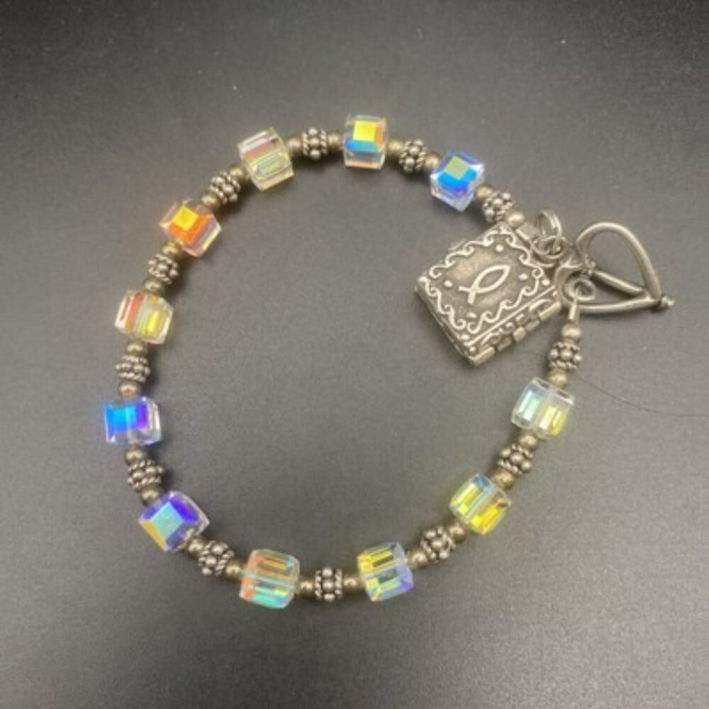 AB Crystal Cube Bracelet Bible Locket Charm Opens Mary Baby Jesus 925 Silver 7.5 - Picture 8 of 11